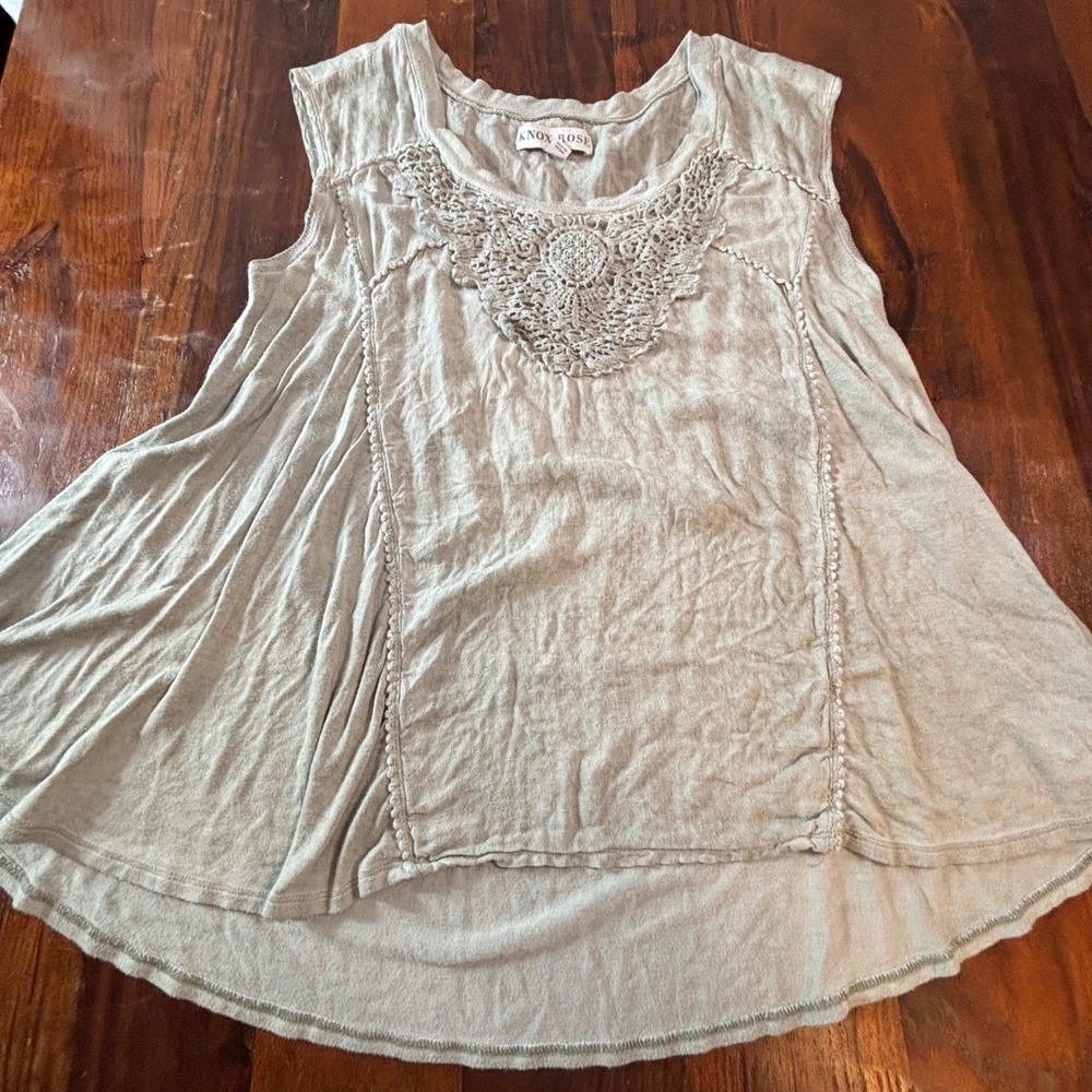 Knox Rose Pale Mint Green Crochet Lace Boho Swing Tank Top Small RN17730